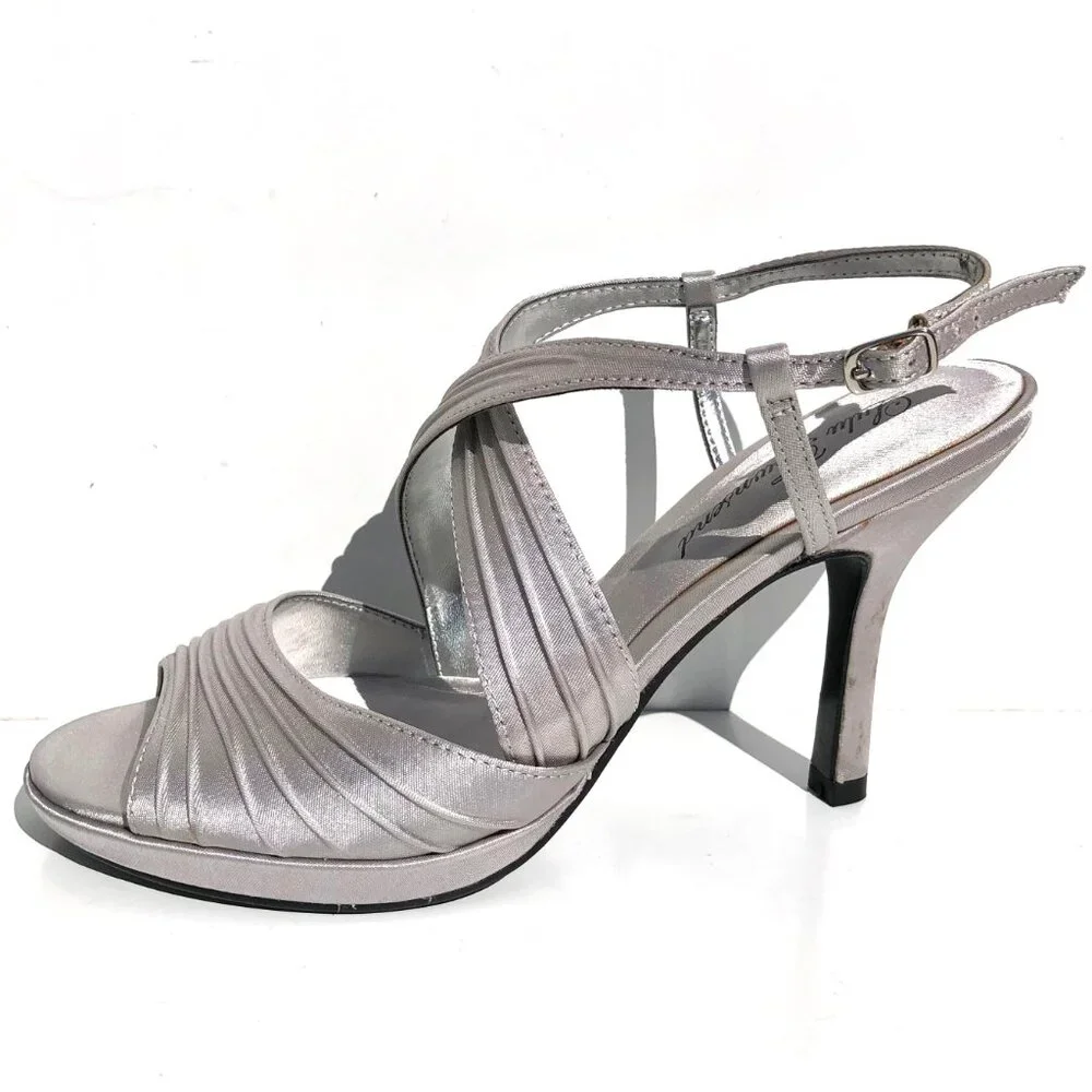 Lulu Townsend Romeo heels women size 6.5 strappy silver party evening wedding